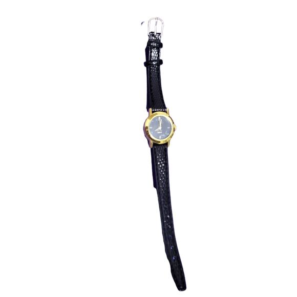 Vintage Women's SKC Black Leather Embossed Croc Print Watch - Picture 3 of 9